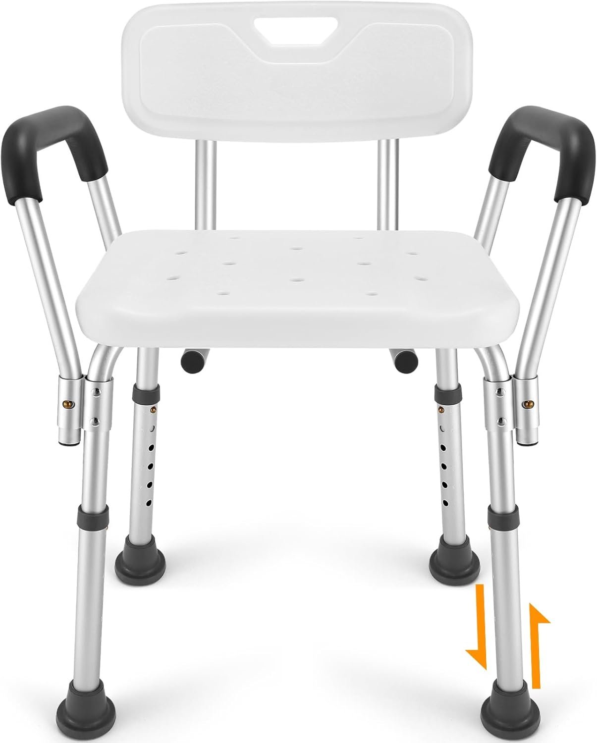 TABEKE Shower Chair for Inside Shower, Heavy Duty Shower Chair with Backrest & Padded Armrest, Height Adjustable Shower Bench, Shower Seat for Bathtub, Elderly and Disabled
