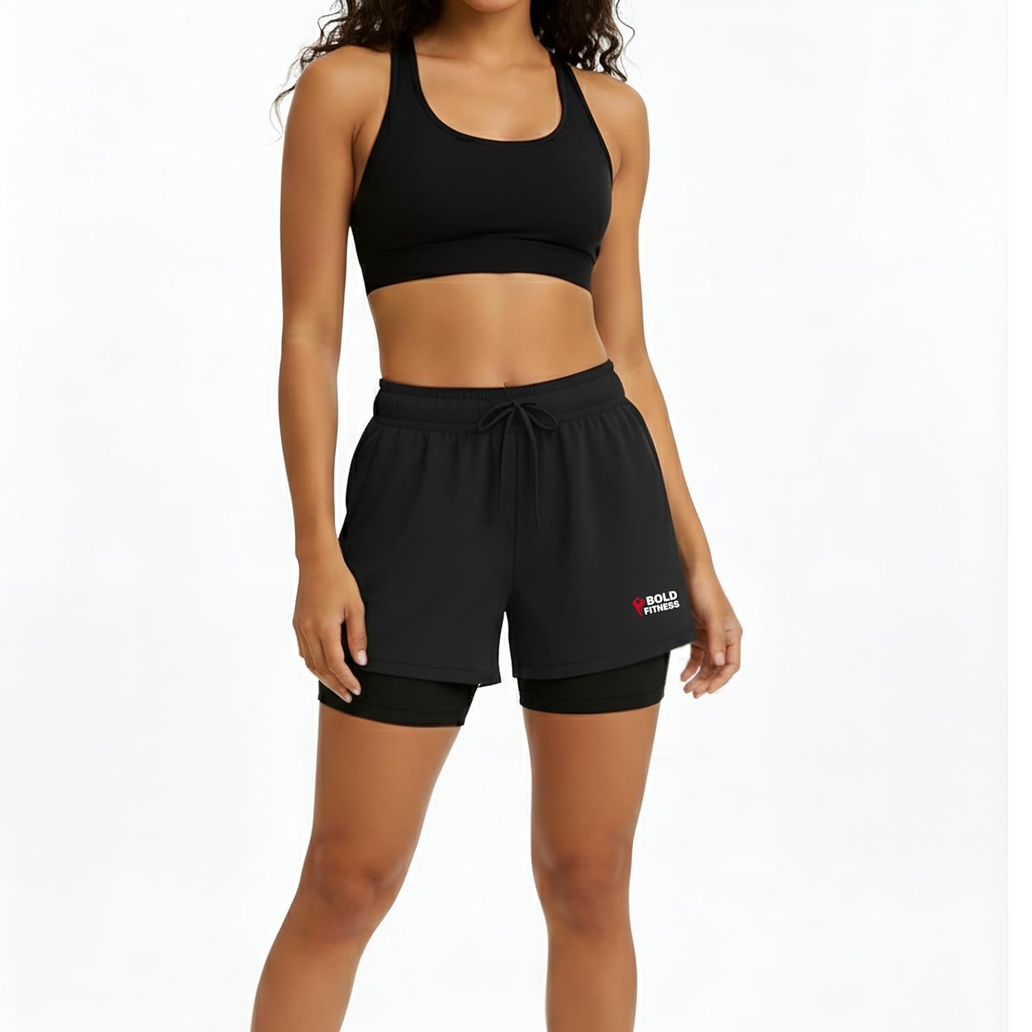 Women’s 2-in-1 Athletic Shorts Double Layer with Inner Compression, Drawstring Waist, Quick Dry Fit Breathable Lightweight with Pockets Running Gym Workout