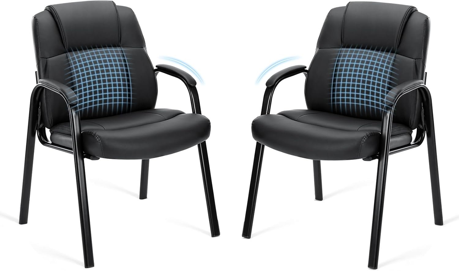 OLIXIS Waiting Room Chair Set of 2, Leather Office Desk Reception Guest Stationary Side Chairs with Padded Arms for Home Conference Lobby Area Meeting Church Medical Clinic Elderly Student