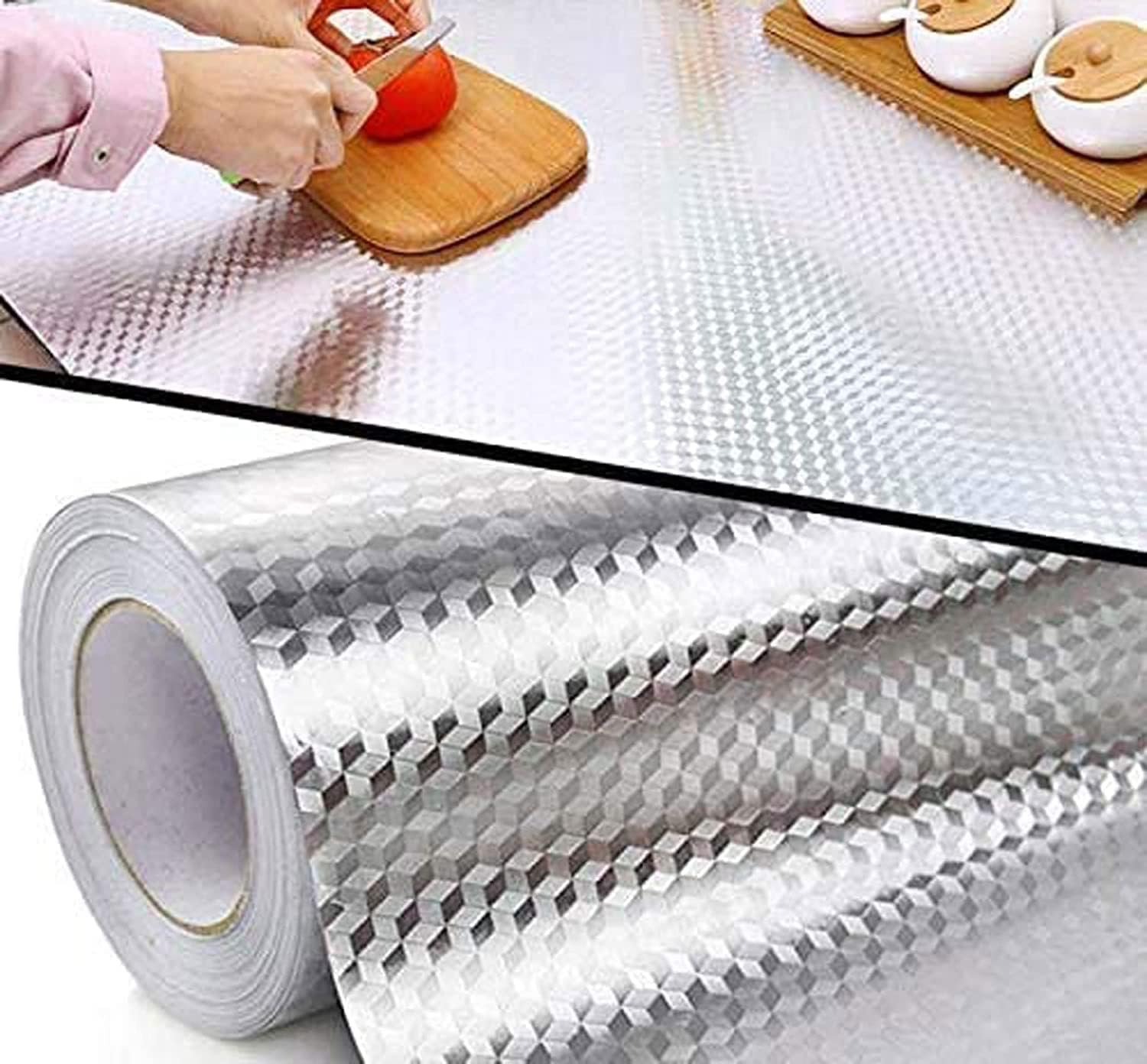 ELTON Kitchen Backsplash Wallpaper Oil Water Proof Heat Resistant Stainless Steel Contact Paper Self Adhesive for Dishwasher Countertop Cabinet Drawer Shelf Liner (30x300cm, Silver Foil Mosaic)