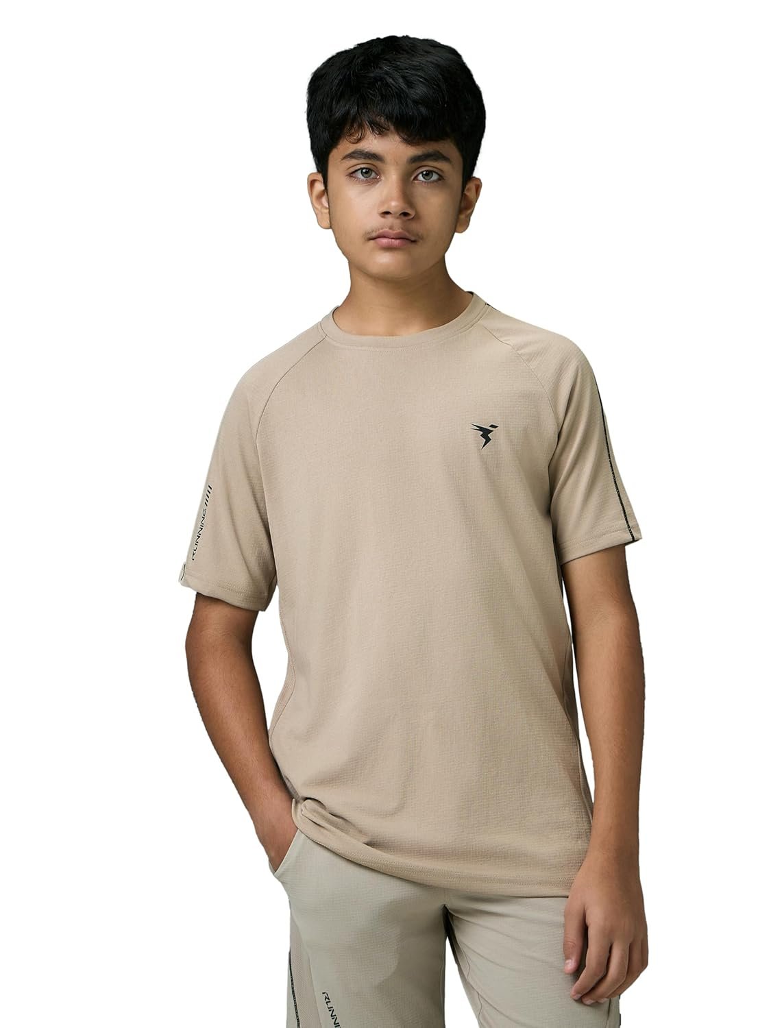 TECHNOSPORT Boy’s Slim Fit Textured Half Sleeve Round Neck T-Shirt with UPF50+, Qucik Dry for Sports & Regular Use