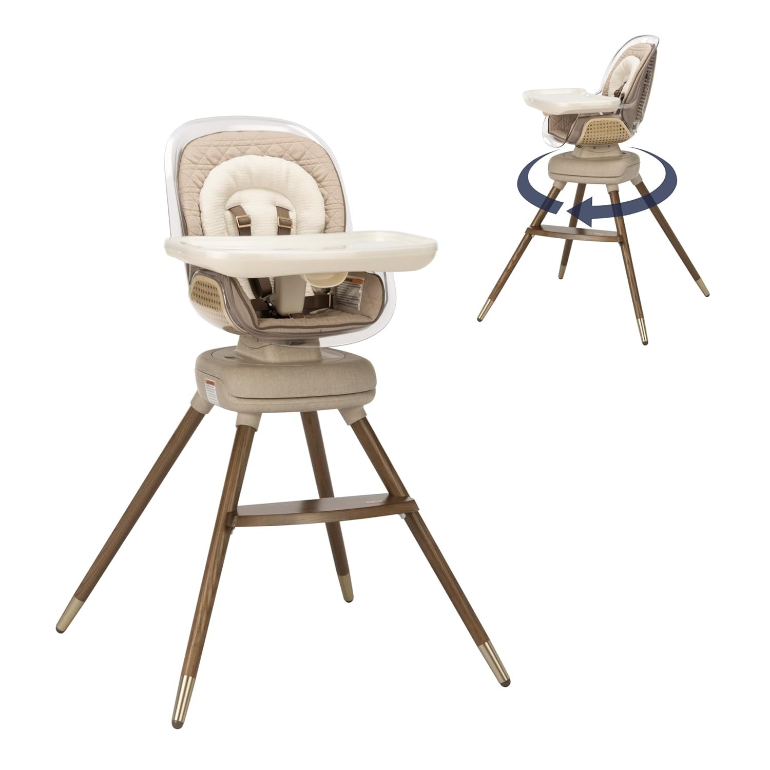 Maxi-Cosi Kiskadee 360 Rotating High Chair, 7 Modes, Infant to 5 Years up to 50 lbs, ClipQuik Magnetic Clip, 3-Position Tray, Washable Pad, Infant Recline, Booster Seat, Child Stool, Natural Heritage