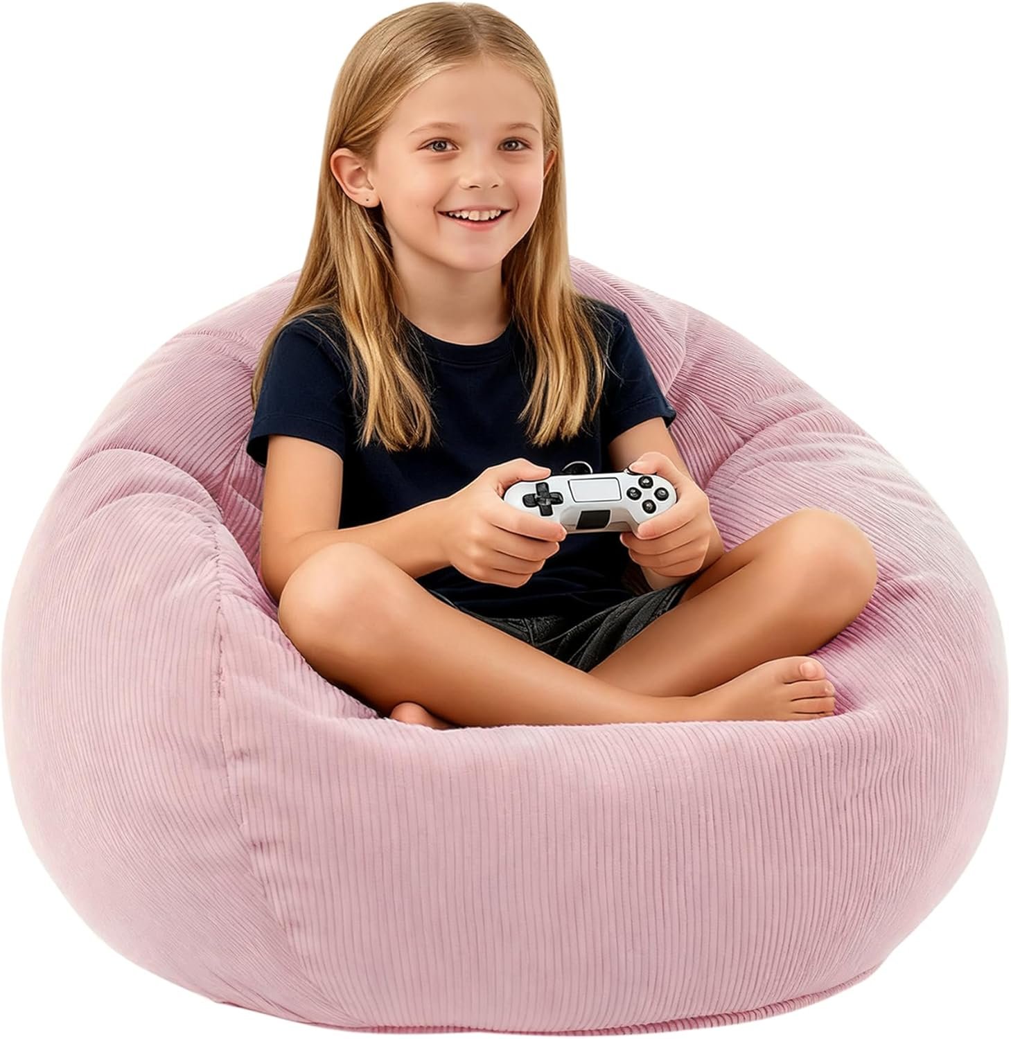 LPMOERA Bean Bag Chair Memory Foam Bean Bag Chairs for Kids/Teens with Filling Round Kids Bean Bag Chair for Living Room Bedroom College Dorm Reading Chair Pink