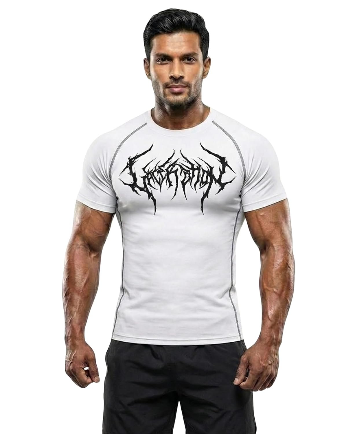 BULLAR Men’s Polyester Blend Compression T-Shirt, Half Sleeve Athletic Sports Tight, Crew Neck, Slim Fit, Black, for Fitness and Workout