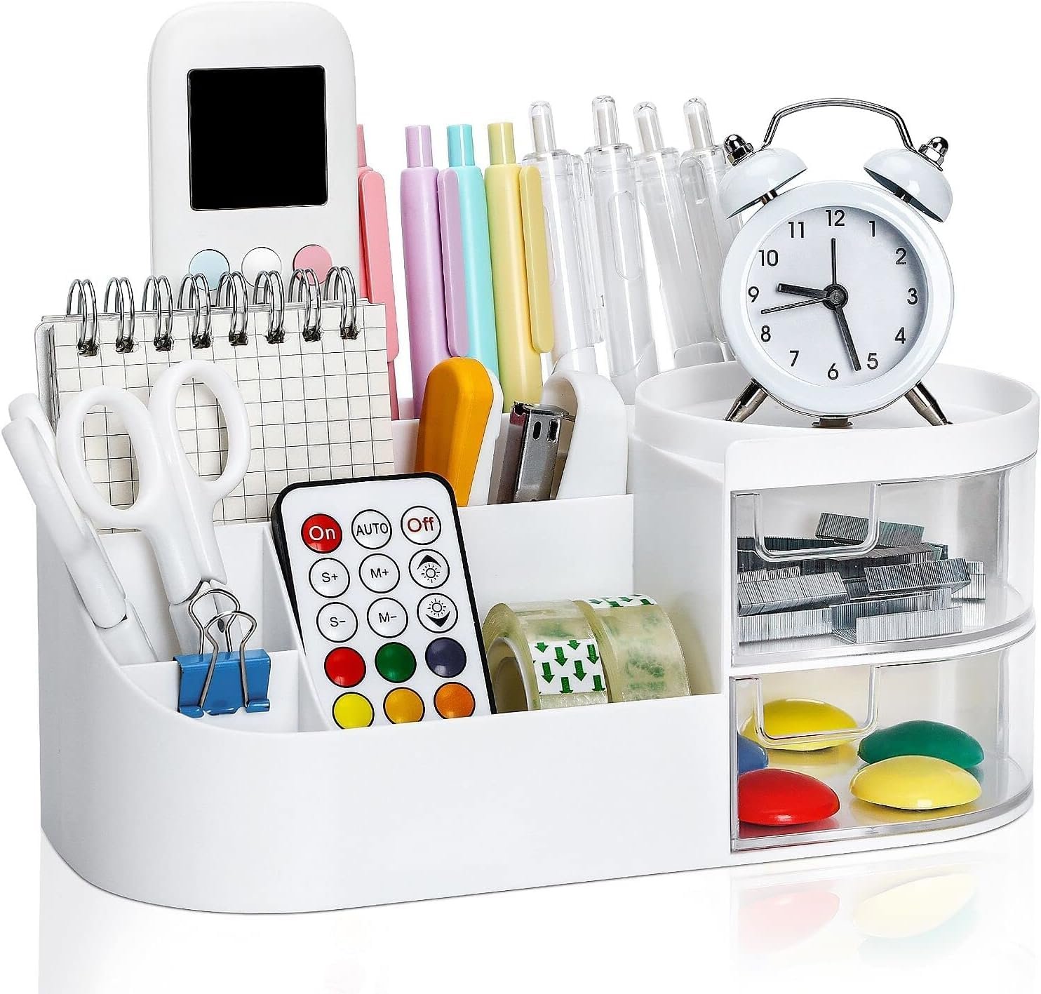 INKULTURE Plastic Desk Organiser, Desktop Drawer Organiser, Cosmetics Storage Organiser, Cute Desk Storage For Office Supplies, Bathroom Counter Or Chest Of Drawers, White