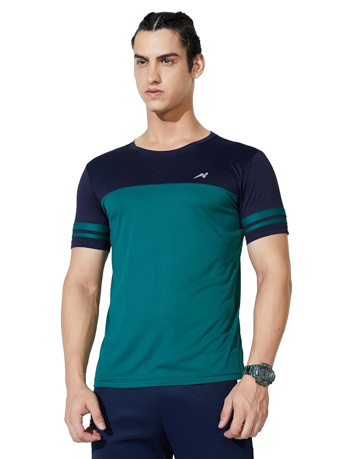 Amazon Brand – Symbol Men’s Color Block Active Regular Fit Sports T-Shirt | Round Neck | Half Sleeve (Available in Plus Sizes)
