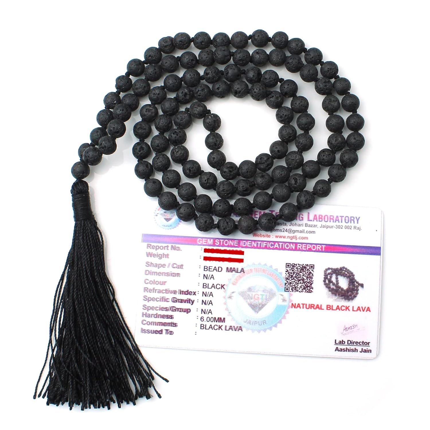 Remedywala Certified Natural Crystal Lava Stone mala Natural Crystal Stone 6 mm 108 Beads Jap Mala for Meditation, Pooja, Chanting, Wearing/Lava Stone mala 108 Beads Original