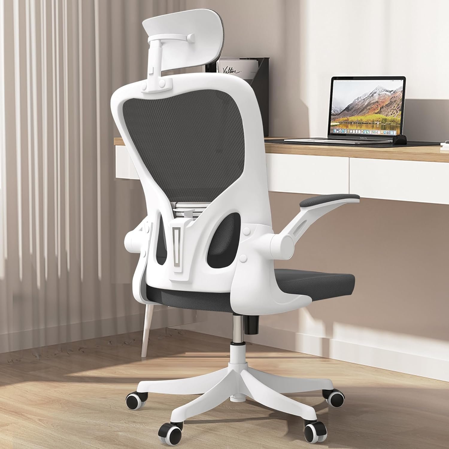 Monhey Office Chair, Ergonomic Office Chair with Lumbar Support & 3D Headrest & Flip Up Arms Home Office Desk Chairs Rockable Computer Chair Multi-Angle from 90° to 130° with 350LBS CapacityChair