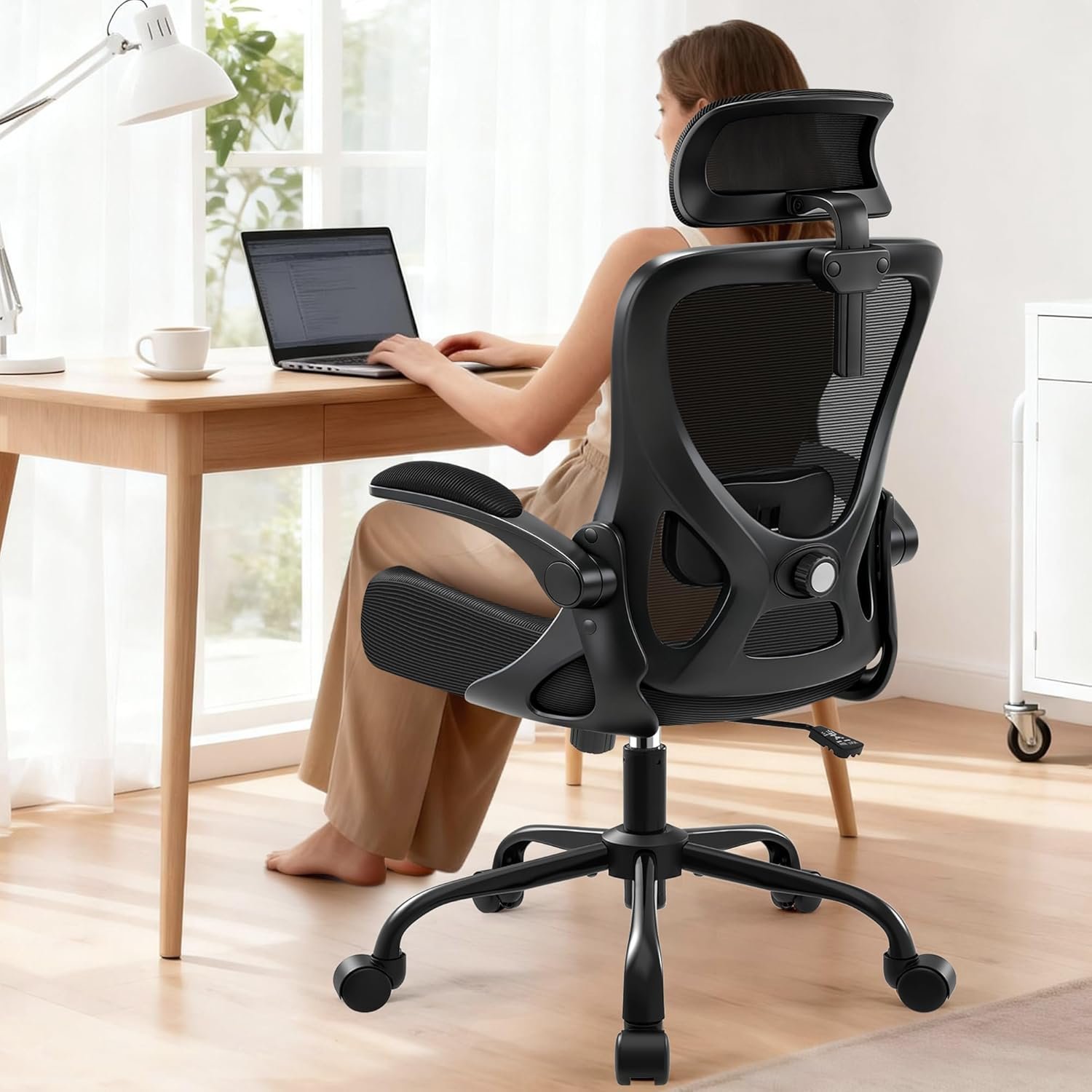 AreShark Office Chair – Ergonomic Desk Chair Breathable Mesh Chair with 2D Headrest & Adjustable Lumbar Support – Executive High Back Rolling Swivel Computer Gaming Chair with Wheels Flip-up Armrests