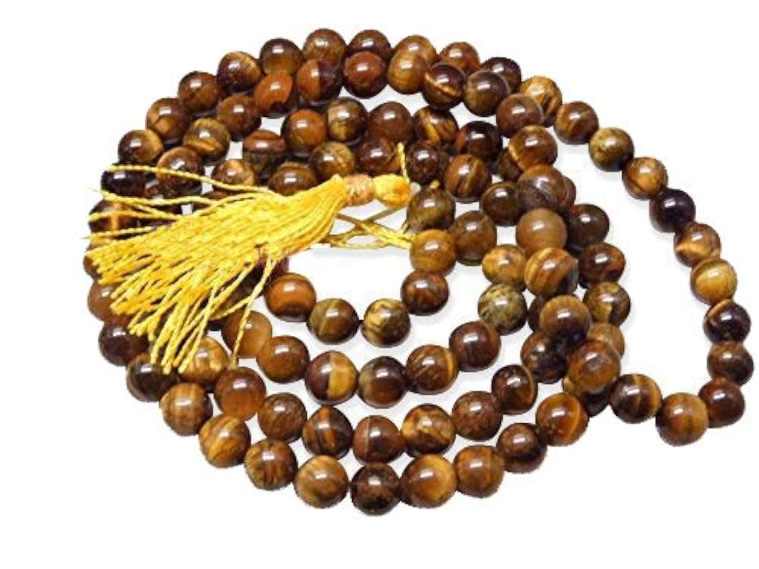 Arihant Gems and Jewels® Certified Natural Tiger Eye Quartz Jaap Mala – 8mm 108 Beads Jap Mala for Meditation, Pooja, Chanting, and Wearing – Authentic Tiger Eye 108 Beads Original