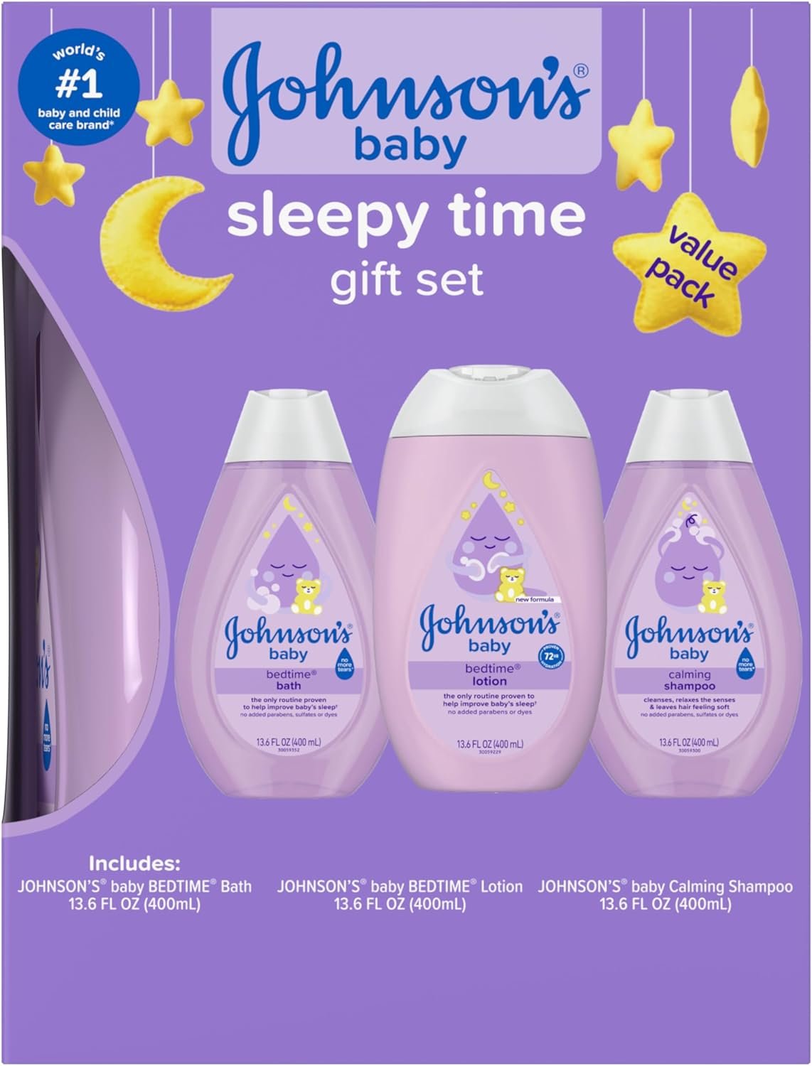 Johnson’s Baby Sleepy Time Gift Set with Calming Bedtime Bath Wash, Lotion & Shampoo, Baby Bedtime Essentials with Relaxing NaturalCalm Aromas, Hypoallergenic & Paraben-Free, 3 Items