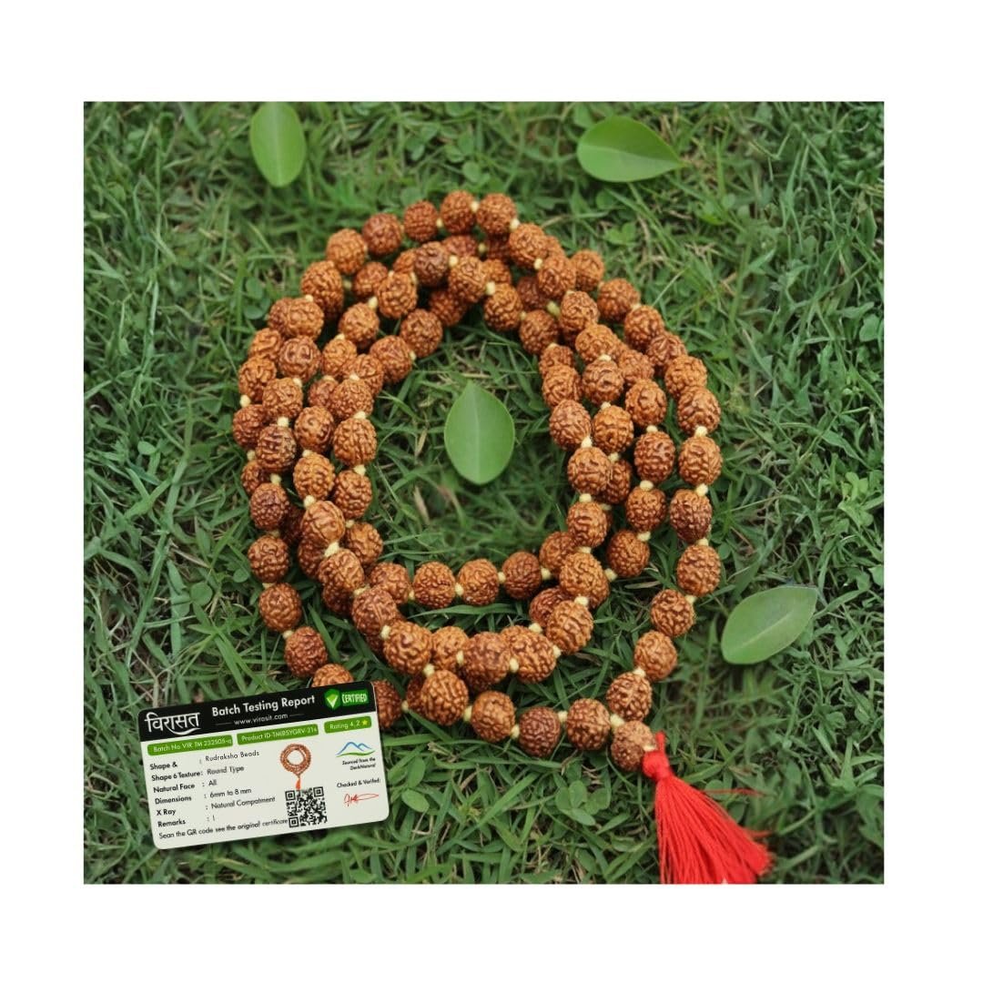 5 Mukhi Rudraksha Mala 108 Beads Original Certified | Natural Panchmukhi Rudraksha Japa Mala for Men & Women | Jaap Mala for Meditation, Shiv Puja, Yoga, Prayer, Chanting, Healing & Spiritual Use | Hindu Prayer Beads