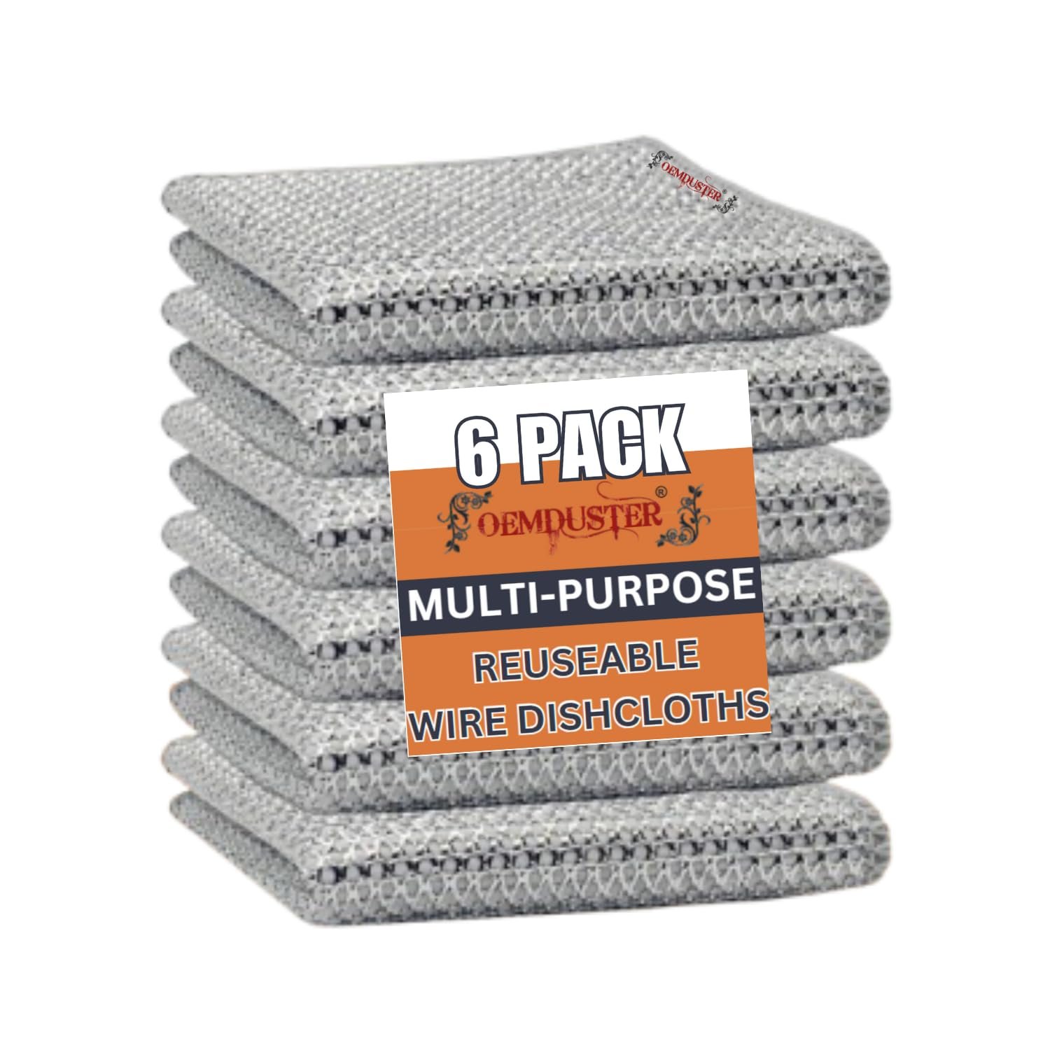 Multipurpose Wire Dishwashing Rags-Non-Scratch Wire Dishcloth, Stainless Steel Wire Dish Cloth for Wet & Dry Cleaning, Steel Scrubber, Ideal for Dishes, Sinks, Counters- 20×20 CM Pack of 6