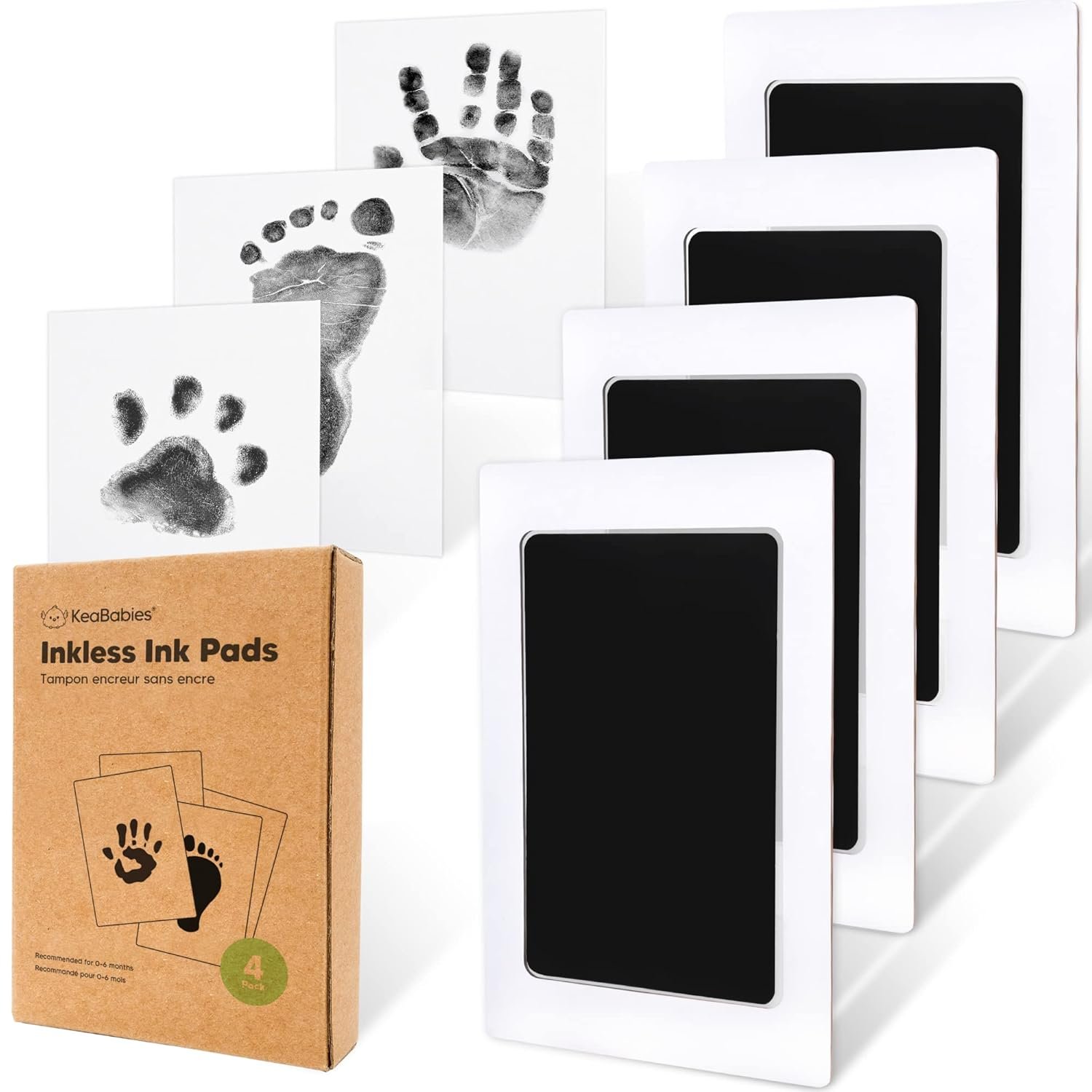 4-Pack Inkless Baby Hand and Footprint Kit – Mess Free Ink Pad for Newborn Keepsake, Dog Nose & Paw Print Kit, Clean Touch Ink Pad for Baby Hand & Footprints, Ideal New Mom Gifts (Jet Black)