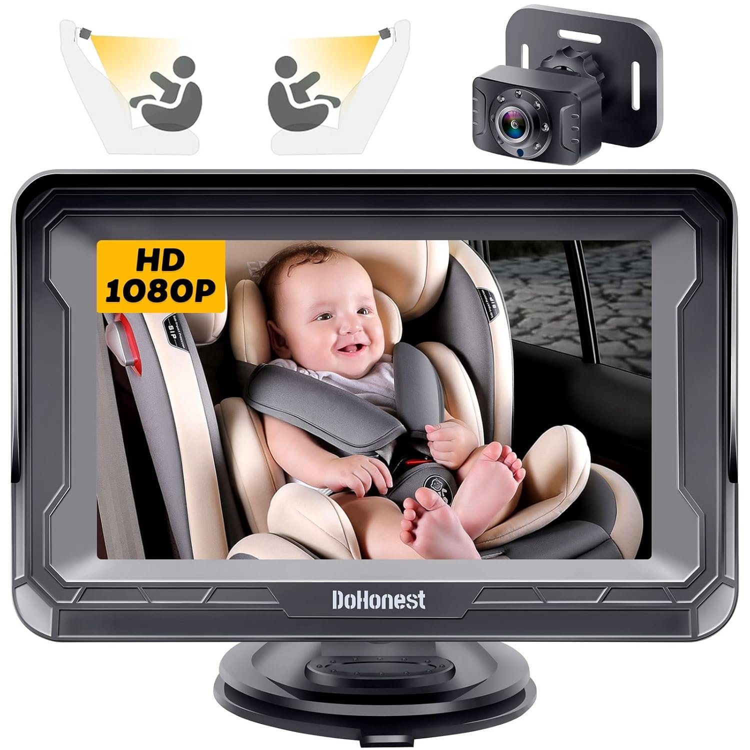 DoHonest Baby Car Camera HD 1080P – Rear-Facing Car Baby Monitor with Night Vision, Adjustable View Angle, Easy Setup, Anti-Glare Display, Safety for Kids & Infants