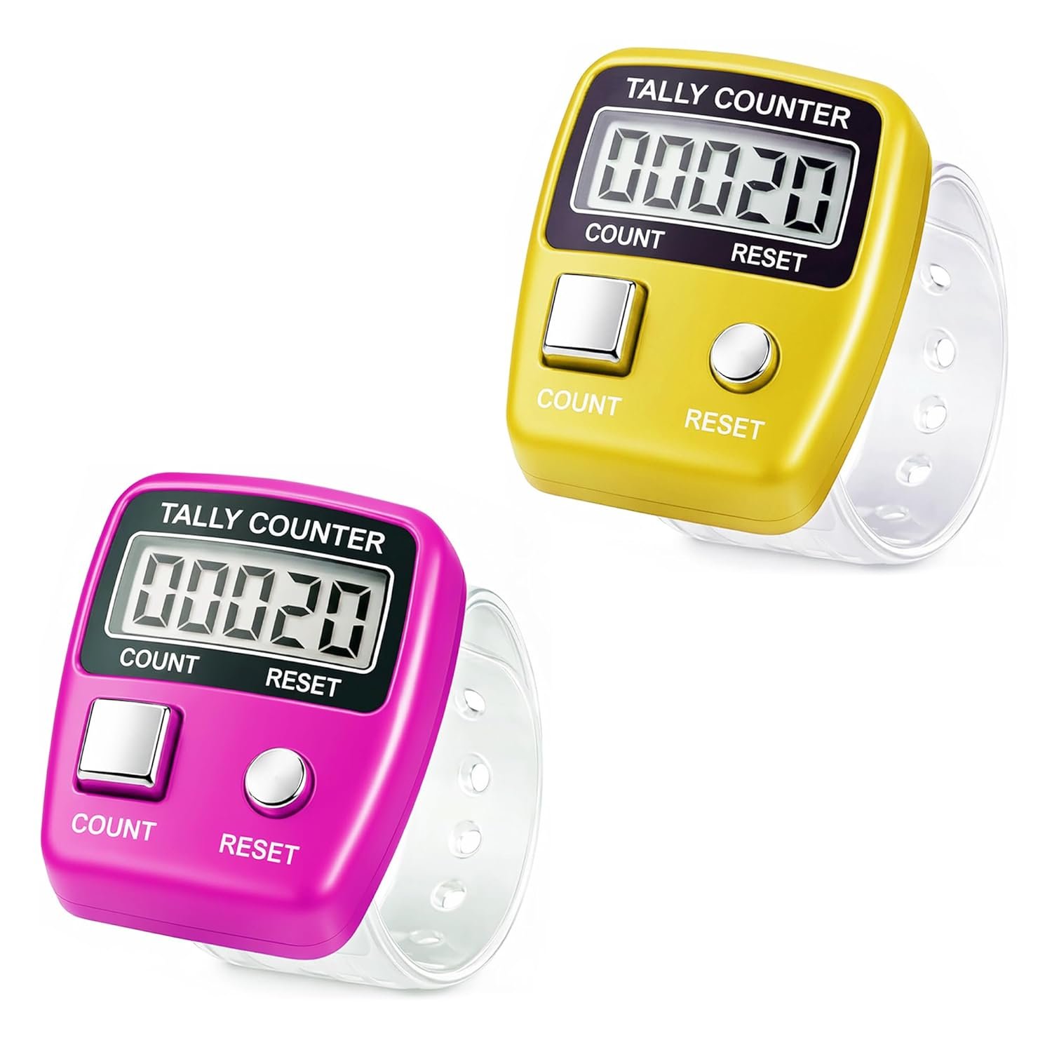 GLUN® Pack of 2 Finger Shops Footprint Counter, 5-Digit Counting LCD Display Device, Ring Electronic Digital Finger Counter for Steps & Various Counting Use (Random Colour)