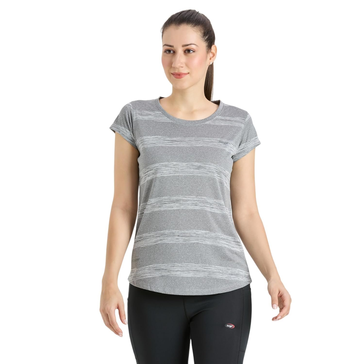 berge’ Women’s activewear stripe t-shirt| Instadry® | Polyester | Quick Drying | Breathable Fabric |Gym Tees | Workout Tops | Sports | Fitness |Slim Fit| Athleisure | Half Sleeve T-shirt | Lightweight