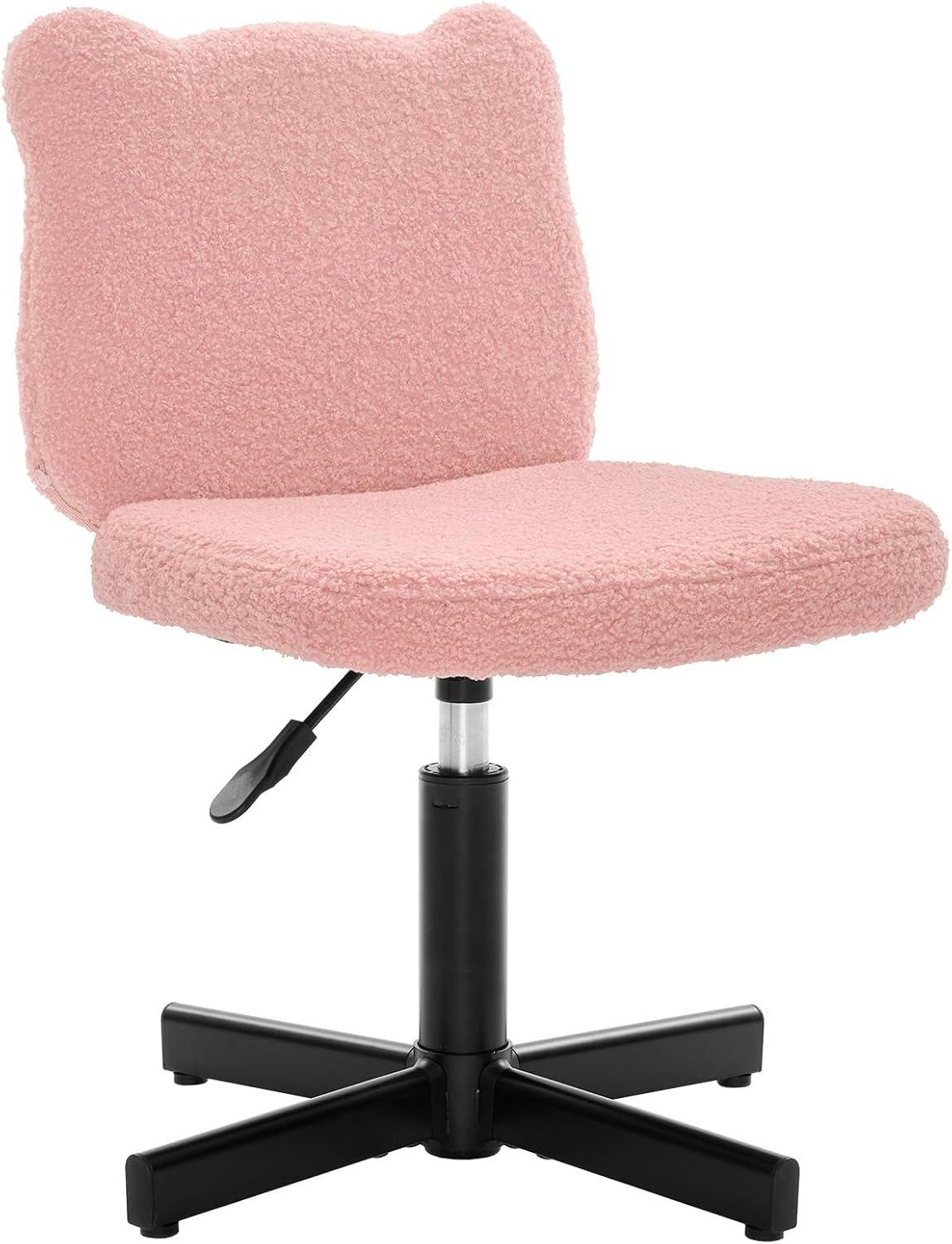 LUE BONA Adjustable Vanity Stool Chair with Girly Bear Ear Wide Back, 360° Swivel Vanity Stool for Makeup Room, Upholstered Teddy Velvet Ottoman for Teen Girls, 350lbs, Pink