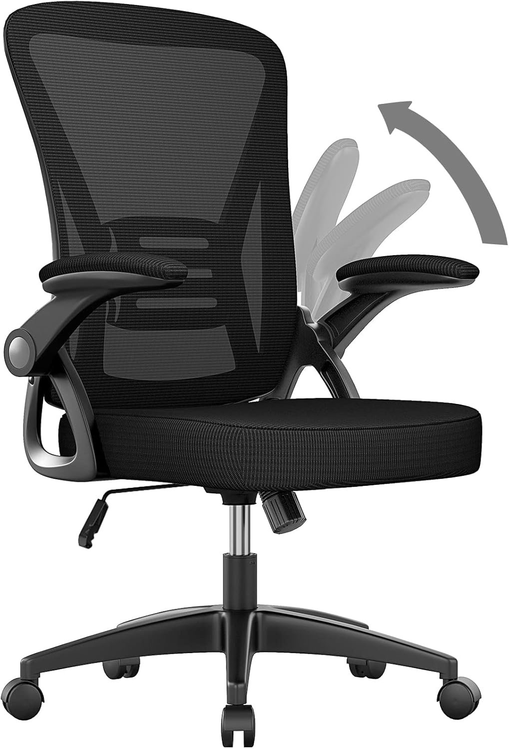 naspaluro Ergonomic Office Chair, Mid Back Desk Chairs with Adjustable Height, Swivel Chair with Flip-Up Arms and Lumbar Support, Breathable Mesh Computer Chair for Home/Study/Working, Dark Black