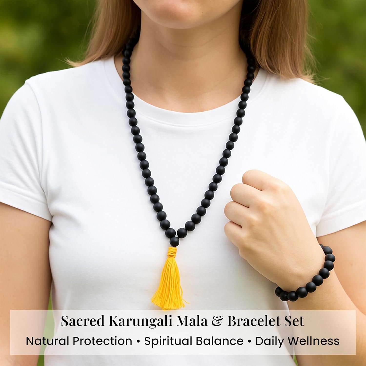 Crocon Karungali Mala 108 Beads & Bracelet Combo – Natural Unpolished Ebony Wood Spiritual Set for Meditation, Healing, Energy Protection & Pooja – Jap Mala for Men & Women