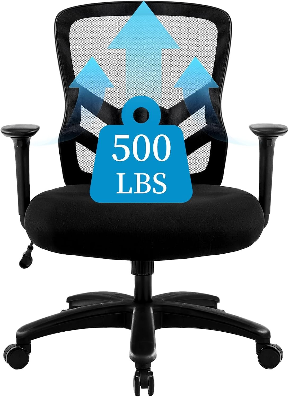 YFO Big and Tall Office Chair 500LBS – Computer Desk Chair with Adjustable Lumbar Support, Heavy Duty Ergonomic Mesh with 360 Rotation 4D Arm and Extra Wide Comfty Seat, Quiet Wheels for Adults