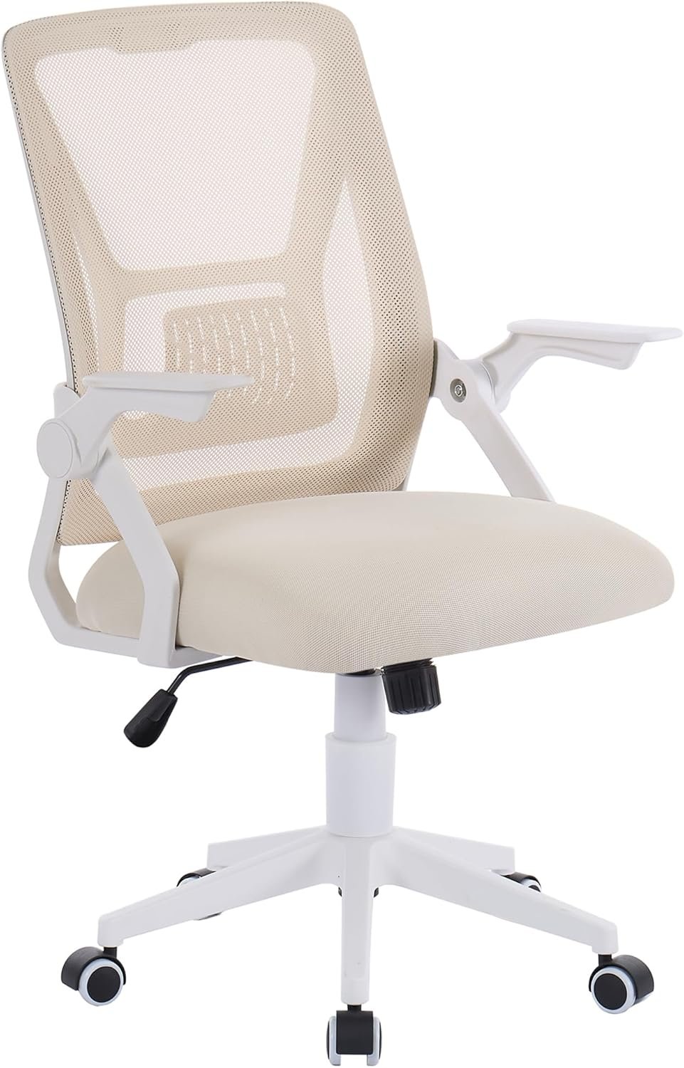 VECELO Mid-Back Swivel Ergonomic Office Chair with Adjustable Arms Mesh Lumbar Support for Computer Task Work, Beige