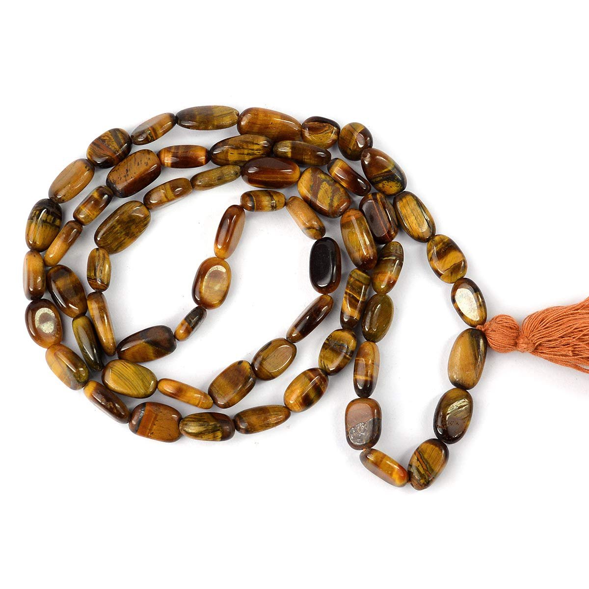 Reiki Crystal Products Natural Tiger Eye Oval Beads Mala for Crystal Healing Stones – Unisex Adult (Golden & Brown)
