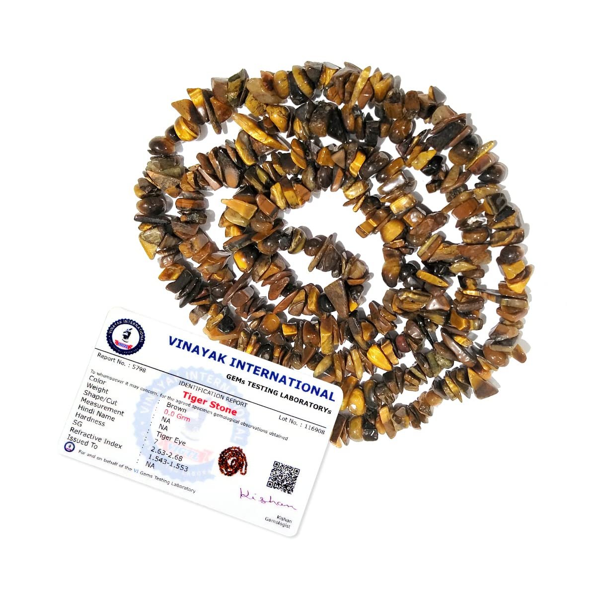 Reiki Crystal Products Unisex Adult Certified Tiger Eye Mala Natural Crystal Stone Reiki Healing Chip Bead Mala. Charged By Reiki Grandmaster & Vastu Expert