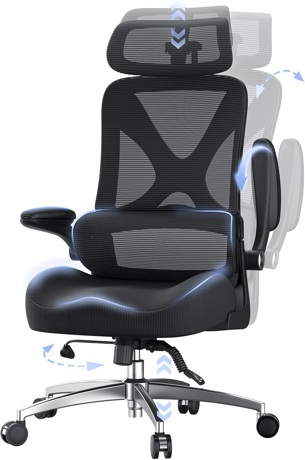 Ergonomic Office Chair with Headrest, Lumbar Support, Flip-Up Armrests, Thick Memory Foam Seat – 350lbs Capacity, Adjustable Height for Big & Tall, Perfect for Home Office Studios