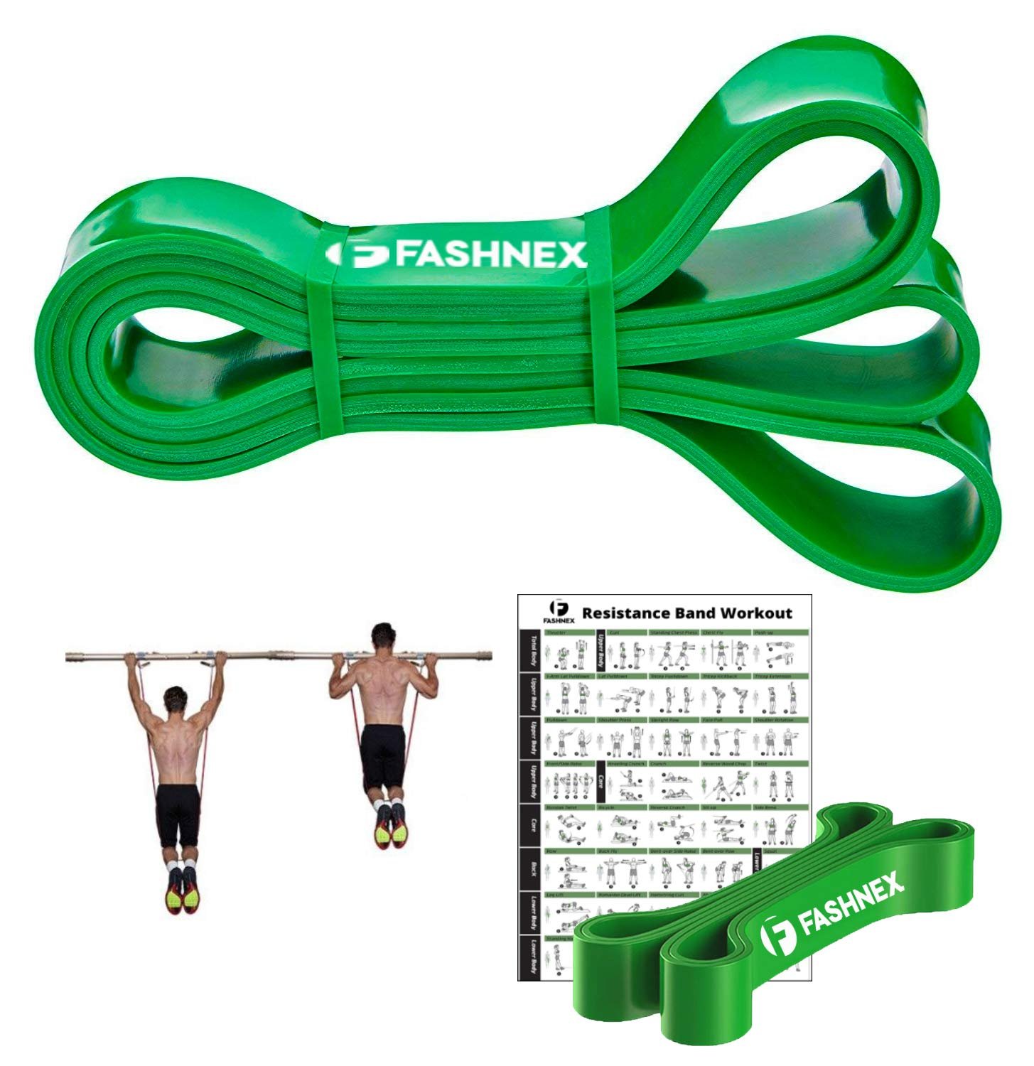 FASHNEX Resistance Bands, Pull Up Assist Exercise Band, Perfect For Mobility, Body Stretching, Powerlifting, Home Workout, Fitness Training Loop Bands For Unisex (Green (50-125 Lbs, X-Heavy)), Rubber