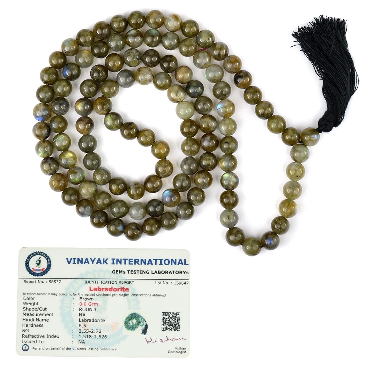 Reiki Crystal Products Labradorite Certified Mala Natural Crystal Stone 8 mm 108 Round Bead Jap Mala for Reiki Healing Crystal Stone (Color : Green)