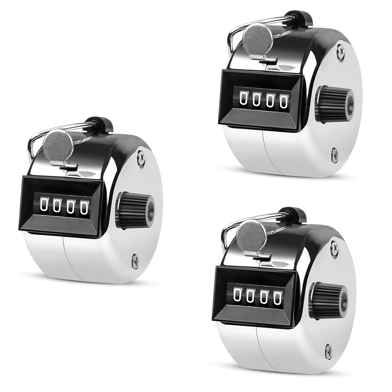 GLUN® Tally Counter, 4-Digit Metal Hand Finger Counter for Counting, Knitting, Coaching Golf, Lap, Fishing (Pack of 3)