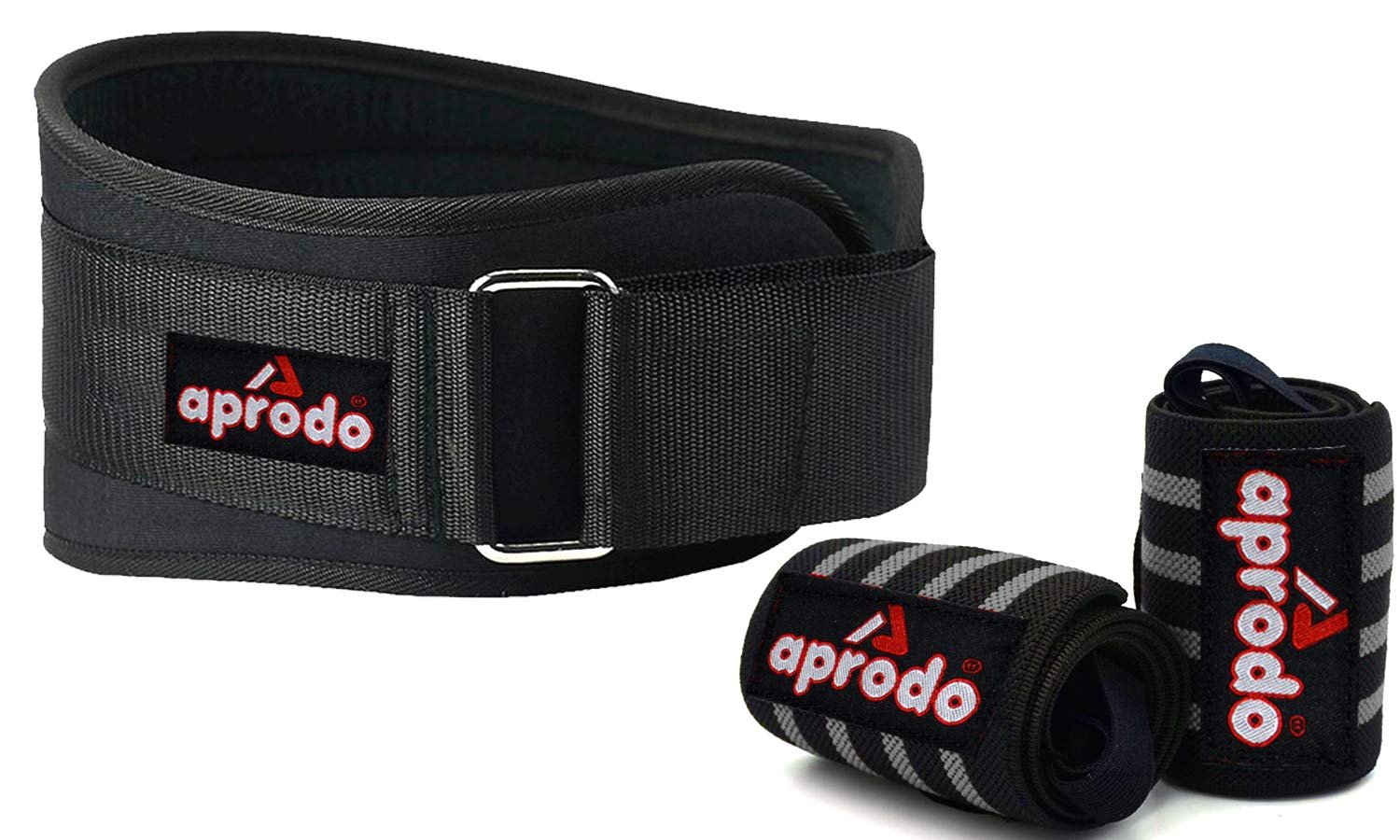 Aprodo Fitness Combo Weight Lifting Belt Back Support 4.5 Inch Wide with Extra Premium Wrist Support 1 Pair for Men and Women (Black Grey Combo, X-Large 40” – 44”)