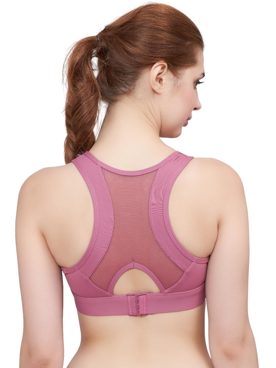 PLUMBURY Women’s Padded Sports Bra with Mesh Racerback for Gym/Yoga/Workout, Size S to 2XL