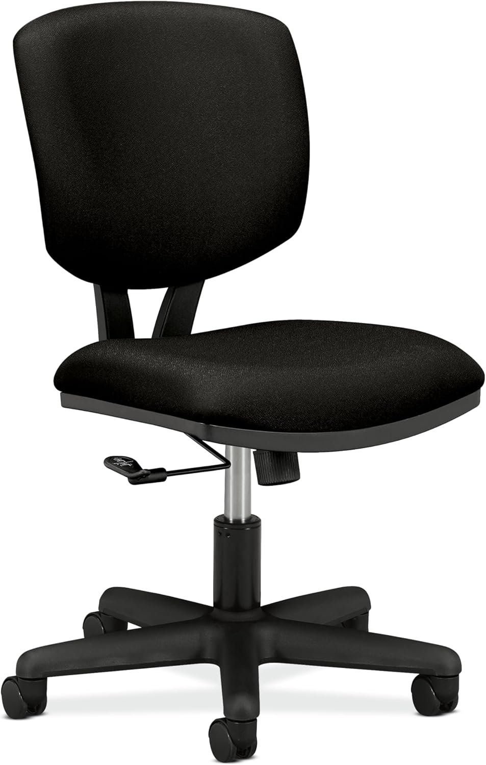 HON Volt Armless Office Chairs with Wheels, Ergonomic Adjustable Center-Tilt Recline, Fabric Back and Seat, Swivel Desk Chair, Black