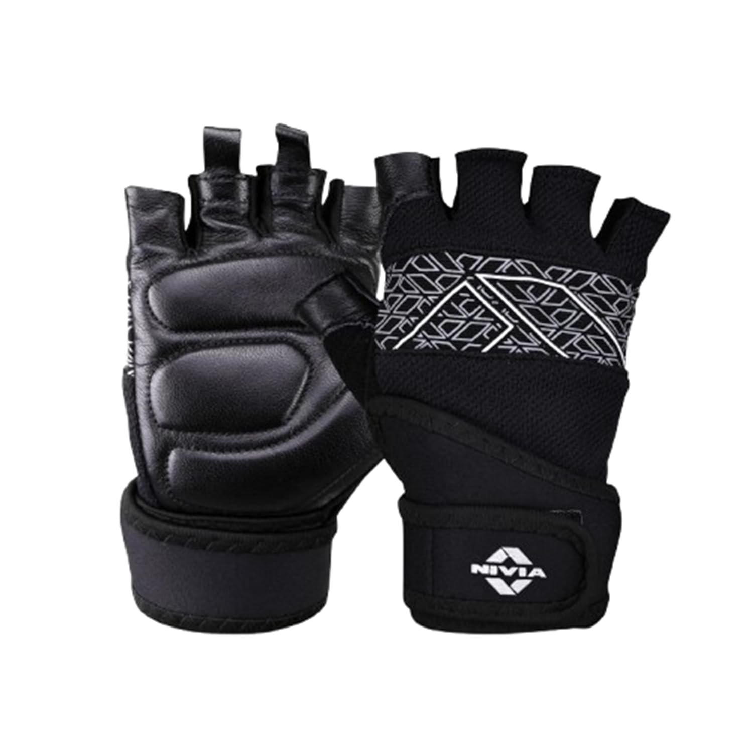 Nivia Pro Grip Gym Gloves for Men & Women, Leather Gloves with Neoprene Wrist Support, Towel Fabric Thumb, Ideal for Gym Workouts, Weightlifting, Dumbbells & Home Fitness Equipment (Black, L)