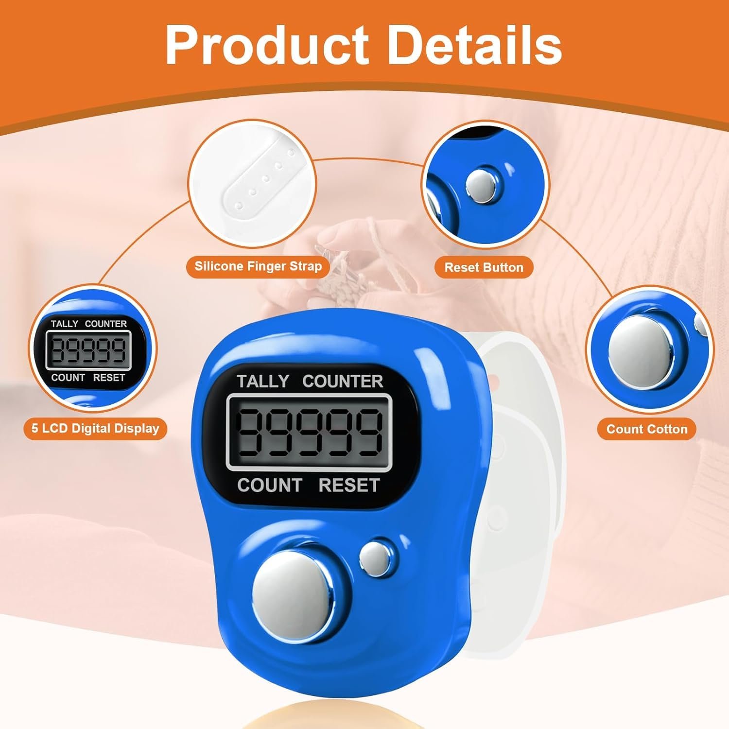 Shivstor 1 Pack Electronic Finger Counter Digital Hand Tally Clicker Portable Resettable Mini Counting Machine for Knitting, Crochet, Sports, Japa, Golf, Cricket & More (Multicolor)