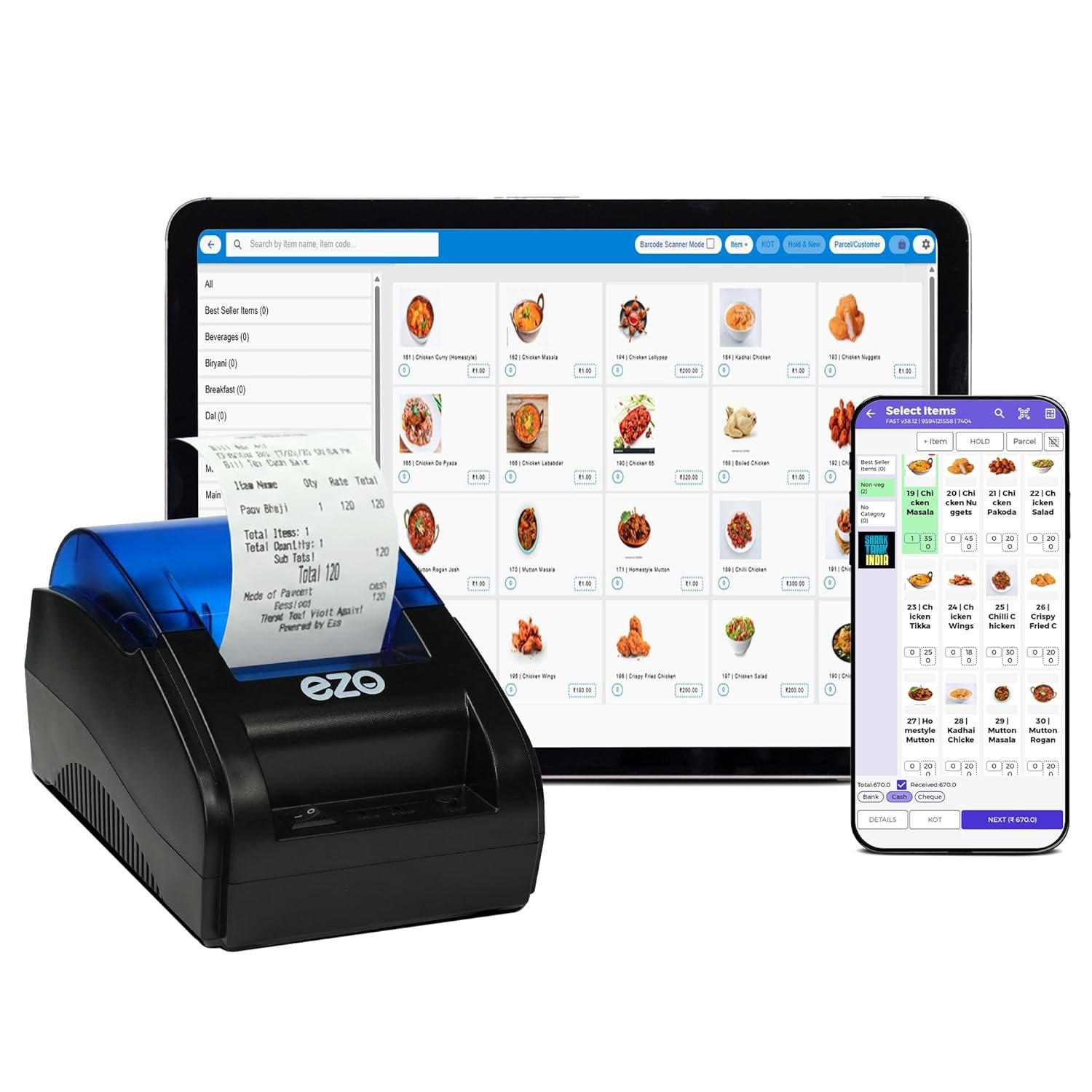 EZO 58mm 2 Inch Wired Printer + 1 Year Free Software Subscription Direct Thermal Billing Machine for Retail Shop with USB & Bluetooth Connectivity, Includes 5 Rolls & QR Review Standy