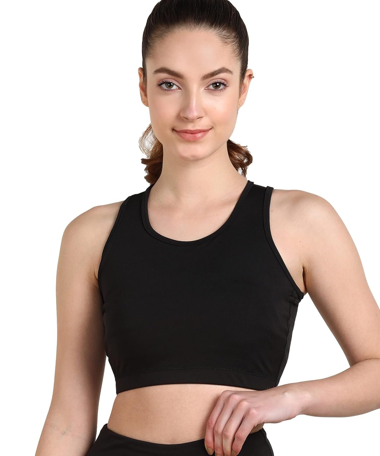 Rock Paper Scissors Premium Seamless Non-Padded Slip On Sports Bra Low Impact Workout Black Bras Activewear Sports Bra