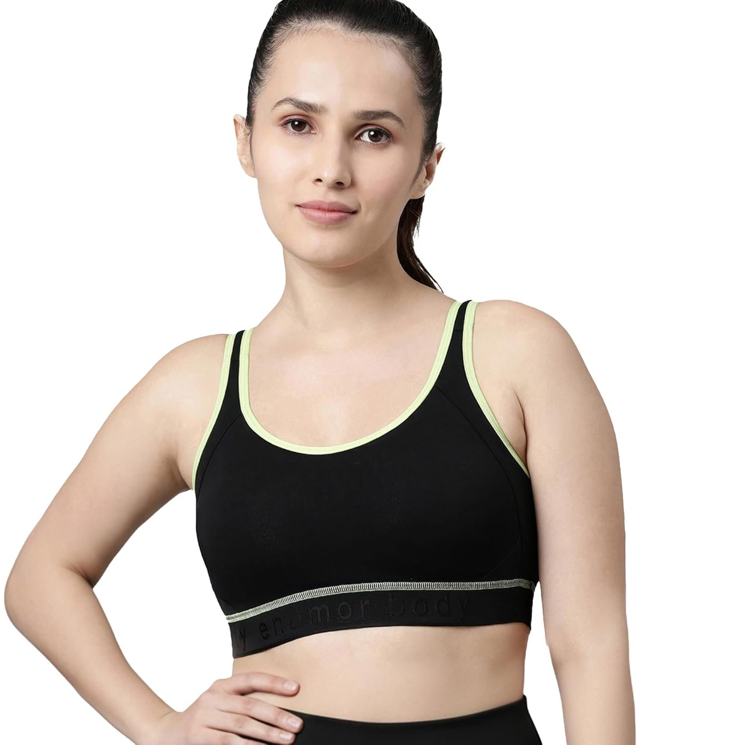 Enamor Innovations Antimicrobial, Side Shaper, Women’s Cotton Medium Impact Sports Bra – Fixed Cup, Non-Padded, Wirefree, High Coverage – SB28