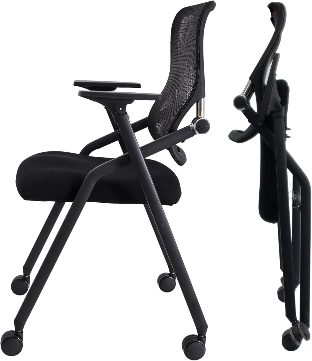 PRO, Stackable & Foldable Conference Room Chairs with 2X Thick Cushion, Lumbar Support, Armrest – Mesh Bouncing Back for Office Meeting, Conference, Training Room Chair 1 Pack