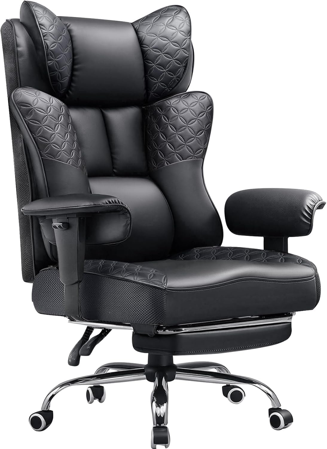 GTPLAYER Big and Tall Office Chair 400LBS Wide Ergonomic Gaming Chair with Deluxe Embossing Designed Leather with Foot Rest,150°Reclining Adjustable Soft Armrests Pocket Spring Back Support and Pillow