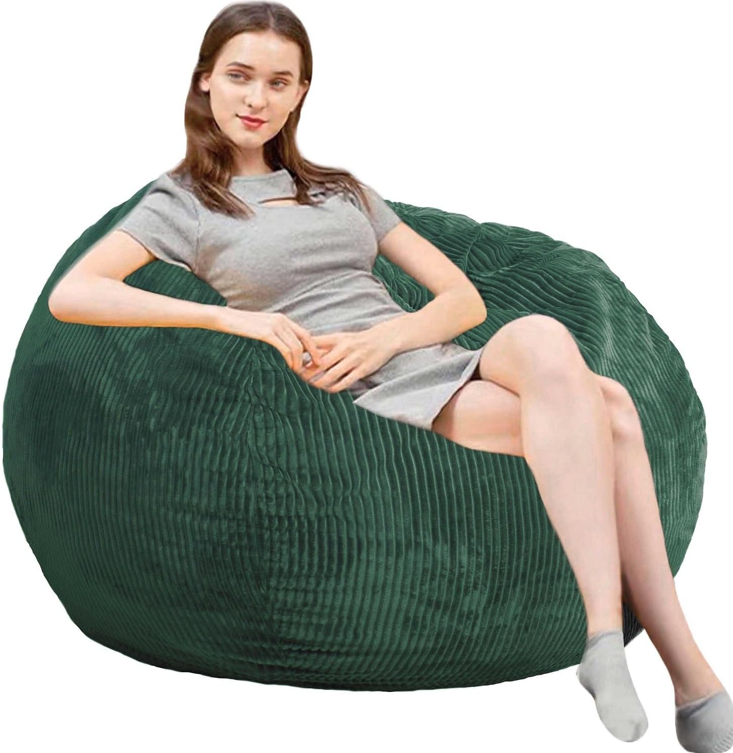 Bean Bag Chair 3Ft Luxurious Faux Rabbit Fur Memory Foam Bean Bag Chairs for Adults/Teens with Filling,Ultra Soft Faux Fur Fabric, Round Fluffy Sofa for Living Room Bedroom College Dorm