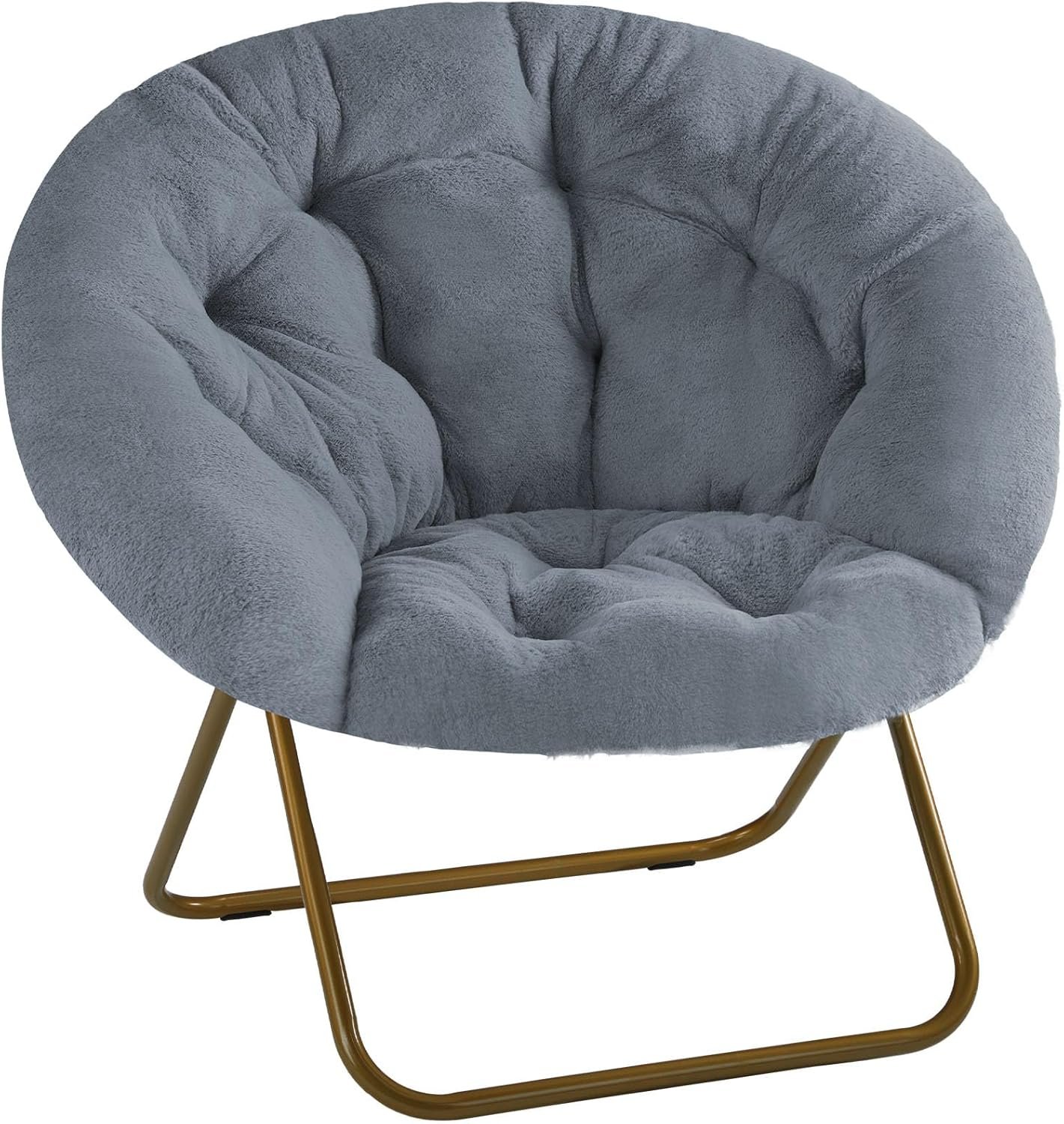 DUMOS Comfy Saucer Chair, Faux Fur Lounge Seasting XL Circle Chair for Bedroom, Dorm & Gaming, Foldable Fashion Accent Seat for Small Spaces, Folding Moon/Mushroom/Round Oversized Style