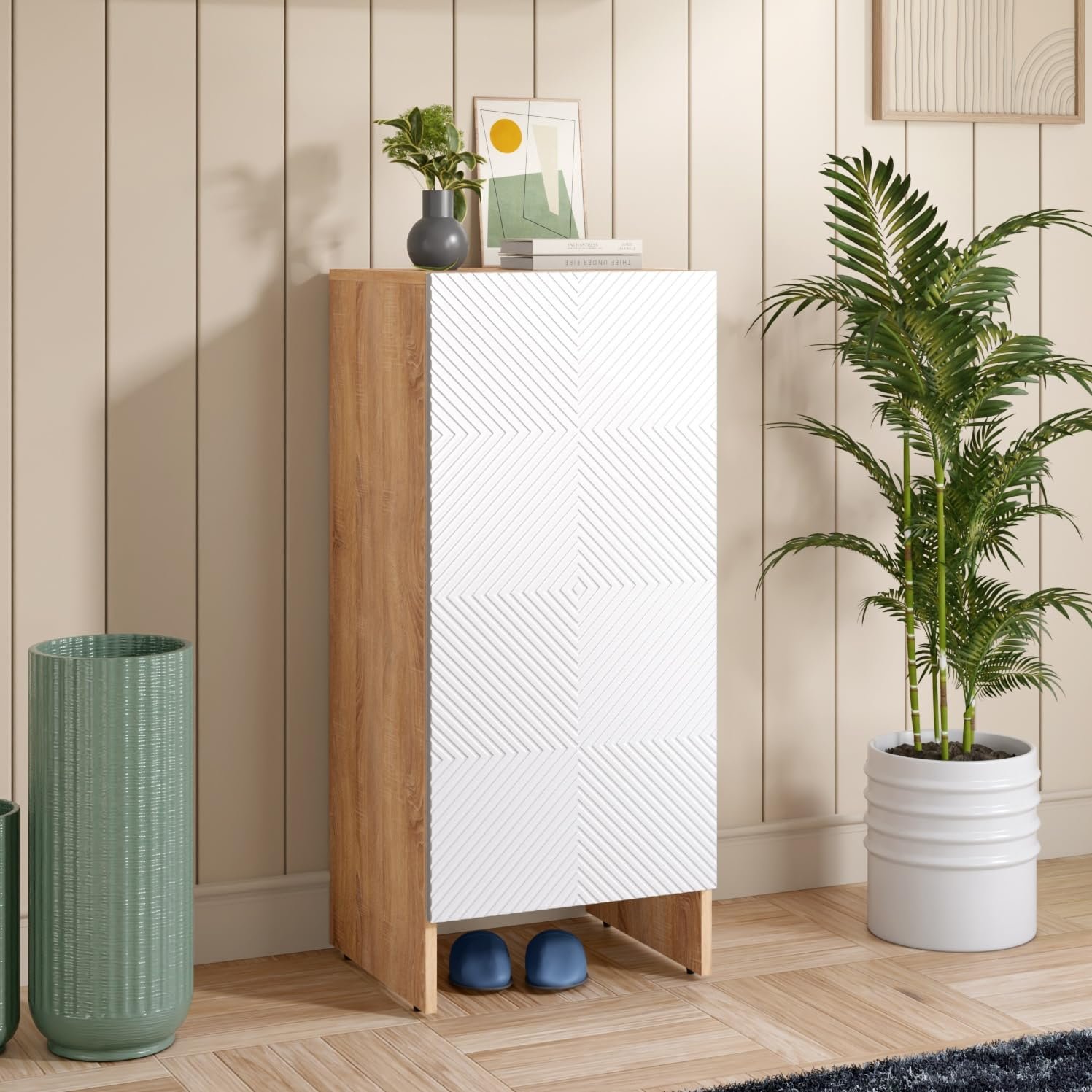 Rocco Engineered Wood Trudo Modular Shoe Cabinet (10 Pair Cabinet), White