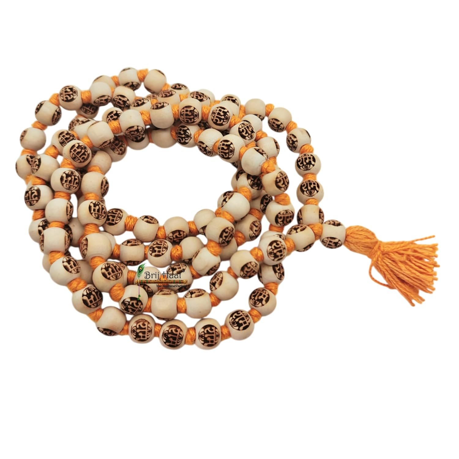BRIJ HAAT Ram Carving Tulsi Beads Japa Mala, 108+1 Beads