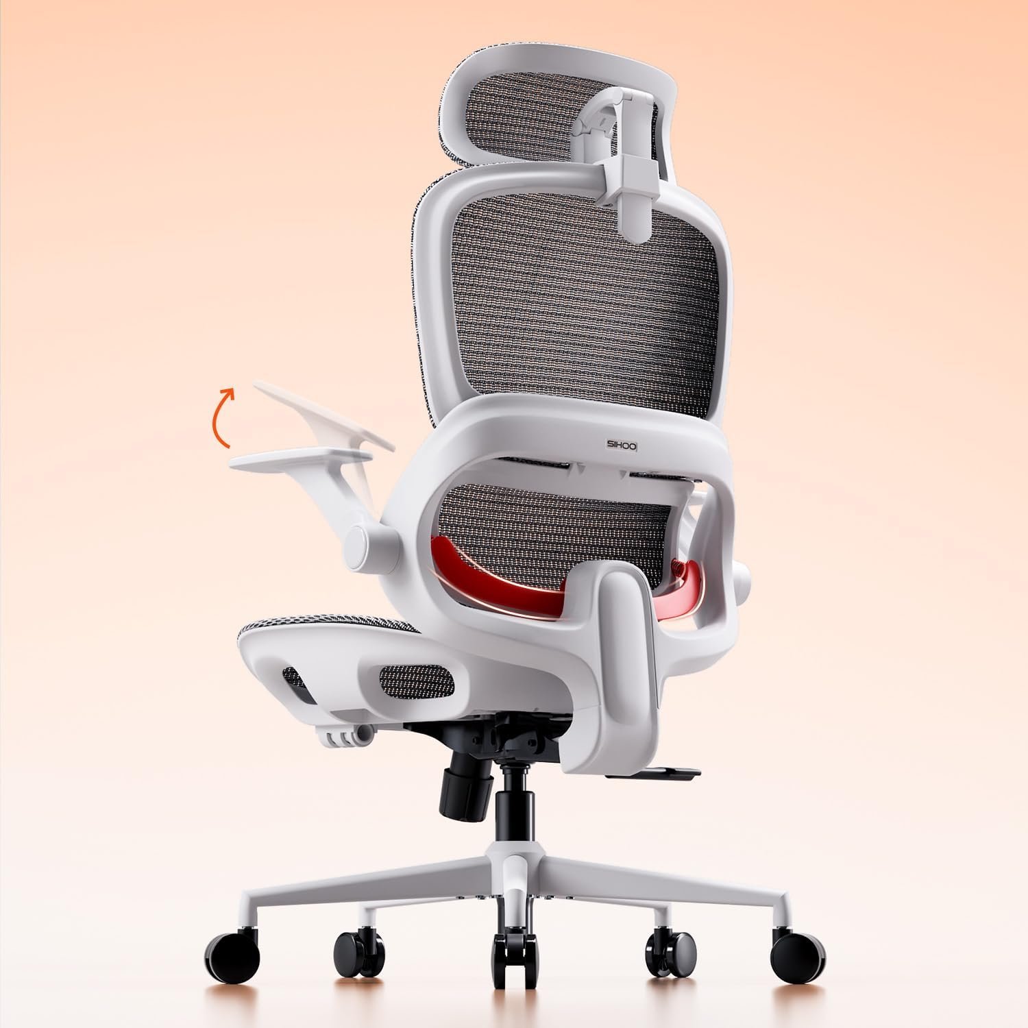 SIHOO B100 Office Chair, Comfy Ergonomic Office Chair, High Back Computer Chair with Adaptive Lumbar Support & Wide Headrest, Flip-up Armrests, Swivel Desk Chair for Long Hours, Grey