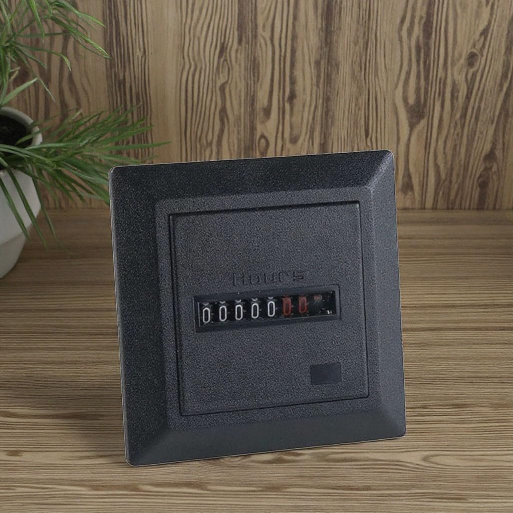 HM-1 Hour Meter, AC220V 50Hz Non-Resettable Square Sealed Timer Gauge Counter, Black, Panel Mount