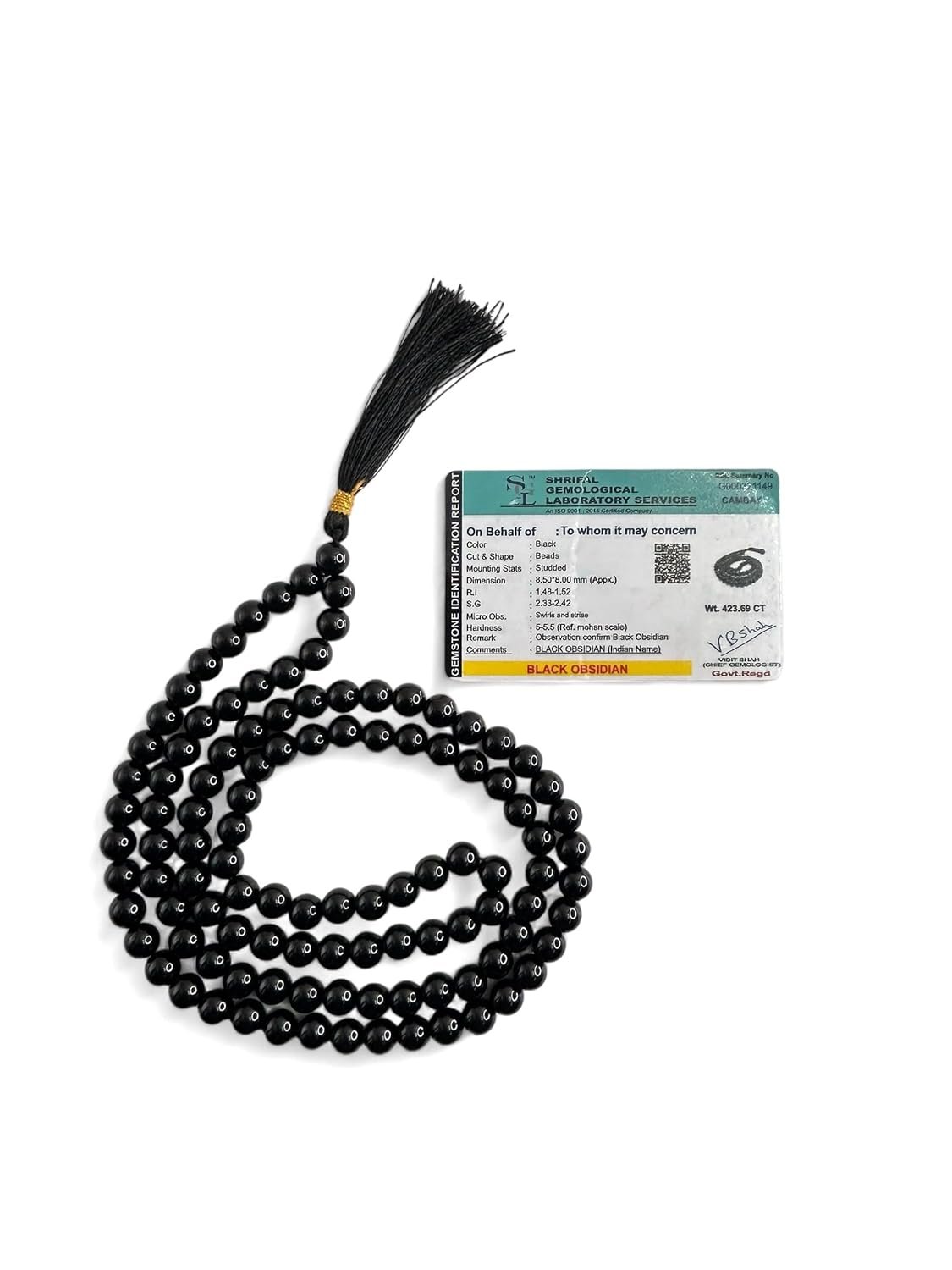 Certified Natural Crystal Black Obsidian Jap mala Natural Crystal Stone 8 mm 108 Beads Jap Mala for Meditation, Pooja, Chanting, Wearing/Black Obsidian mala 108 Beads Original