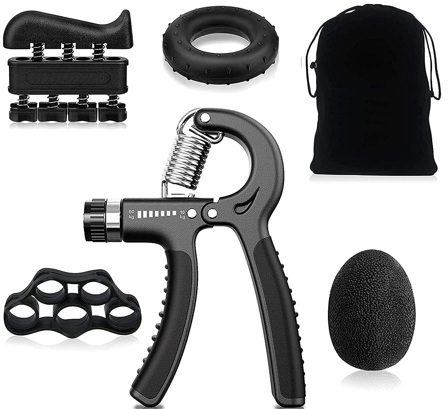 Hand Grip Strengthener Forearm Trainer Kit 5 Pack, Adjustable Hand Gripper(22-132Lbs/ 10-60kg) For Fitness Exercise Tools Wide Grips for Men and Women Home Exercise Perfect System (Black)